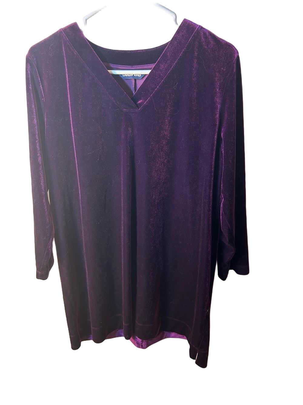 Lands’ End Velvet V-Neck Tunic Top Purple Size L 14-16